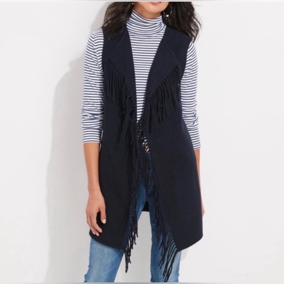 Vineyard Vines Jackets & Blazers - Vineyard Vines Wool Blend  Fringe Sweater Vest In Vineyard Navy Size XXS NWT‎